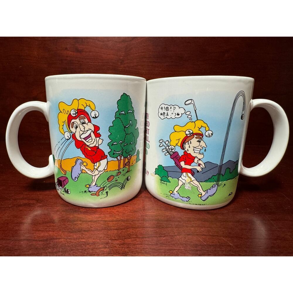 Vintage 1993 Set Of 2 Great American Golfer Flagpin Coffee Mugs Cups 12 FL Oz